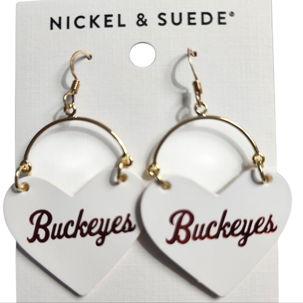 Nickel & Suede Buckeyes Heart Earrings